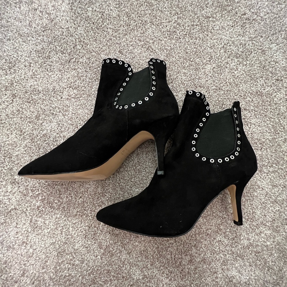 Badgley Mischka- American Glamour Black Heeled Boots with Silver Accents